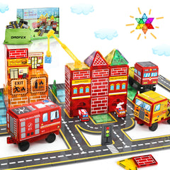 Drofex magnetic tiles road set for imaginative road-building and fine motor skill play.