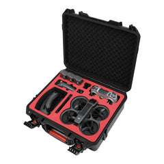 Drogear case shoulder strap and handle enable hands-free travel.