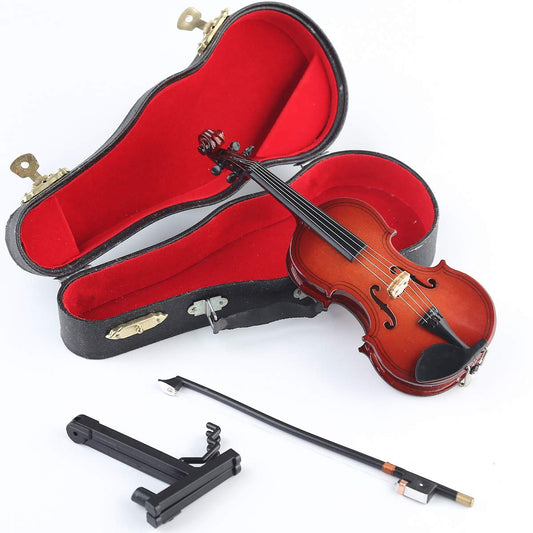 Dselvgvu miniature violin with stand on display shelf decor for music lovers.