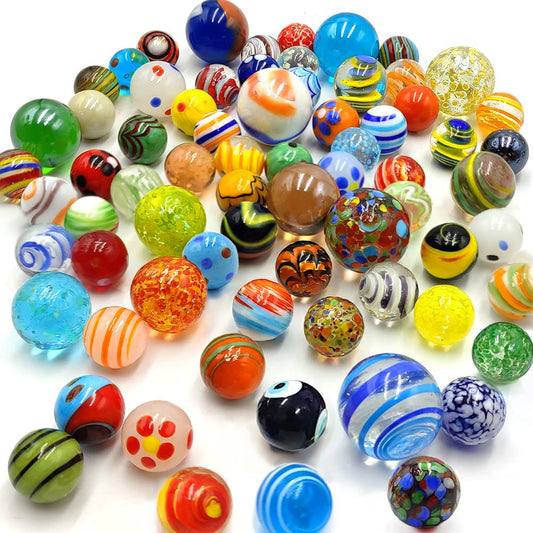 DSHMIXIA 71pcs marbles with vibrant colors for engaging marble games.