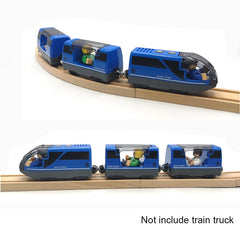 DSHMIXIA battery-operated train on universal wooden track compatible with major brands.