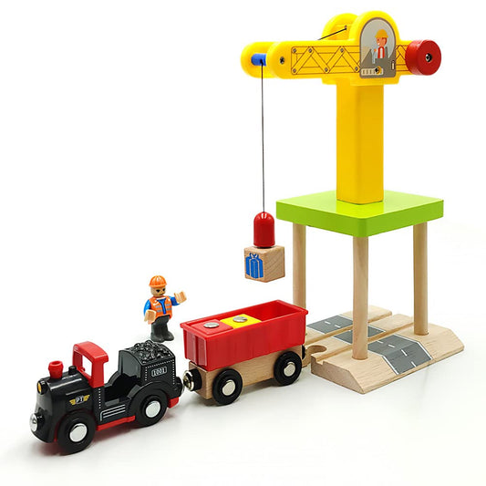 DSHMIXIA wooden crane toy set overview for imaginative, durable play sessions.