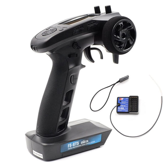 DTXMX FS-GT5 remote top view shows comfortable grip for quick throttle response.