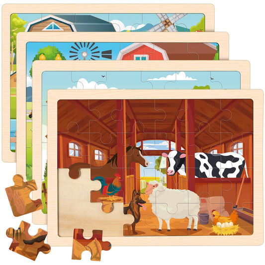 Duchong 4-in-1 Farm Puzzles front view, engaging kids with colorful farm scenes for imaginative play