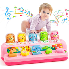 Duchong pop-up toy with animal sounds excites baby's auditory development.