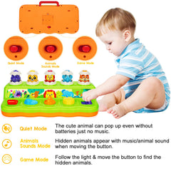 Duchong pop-up toy with light encourages attention and visual tracking during play.
