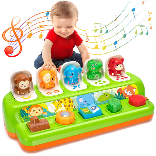 Duchong pop-up toy shows animal pop to spark cause-and-effect learning.