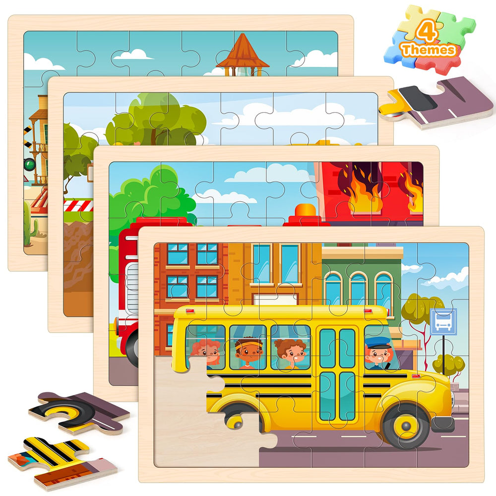 Duchong school bus wooden puzzle enhances early learning and fine motor skills.