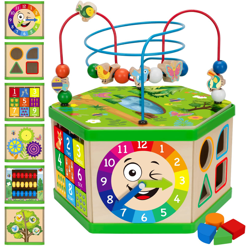 Duchong wooden activity cube bead maze boosts fine motor skills during toddler playtime.