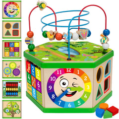 Duchong wooden activity cube bead maze boosts fine motor skills during toddler playtime.