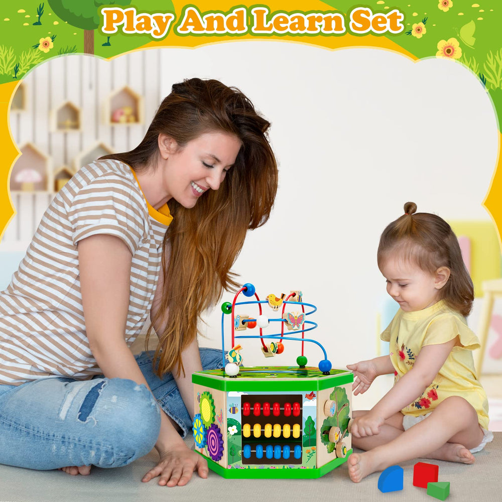 duchong wooden activity cube flip board reveals cause-and-effect through interactive flipping.