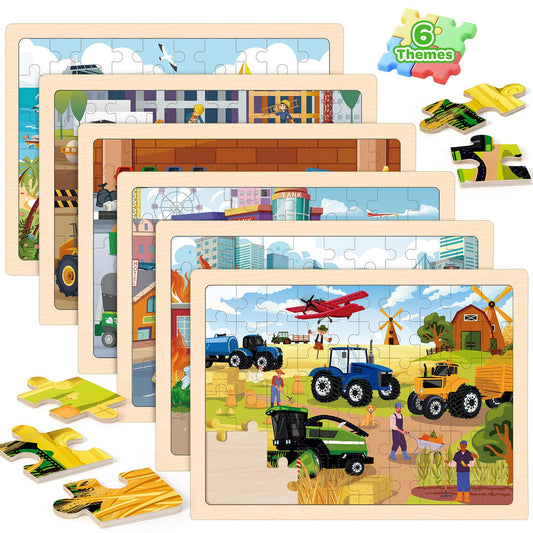 Duchong wooden puzzles set featuring construction vehicles boosts hand-eye coordination.