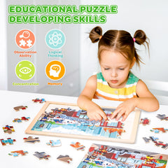 Duchong wooden puzzles featuring fire fighting vehicles inspire imaginative play.