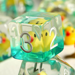 Duck DNDND resin D10 dice reveals ducks inside for reliable roll tracking