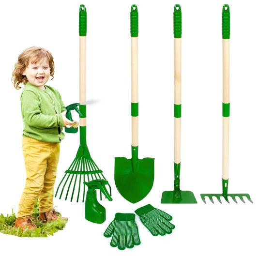 Duckura Kids Garden Tools Set shovel helping kids plant seedlings outdoors