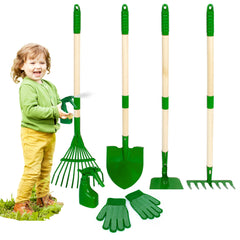 Duckura Kids Garden Tools Set shovel helping kids plant seedlings outdoors