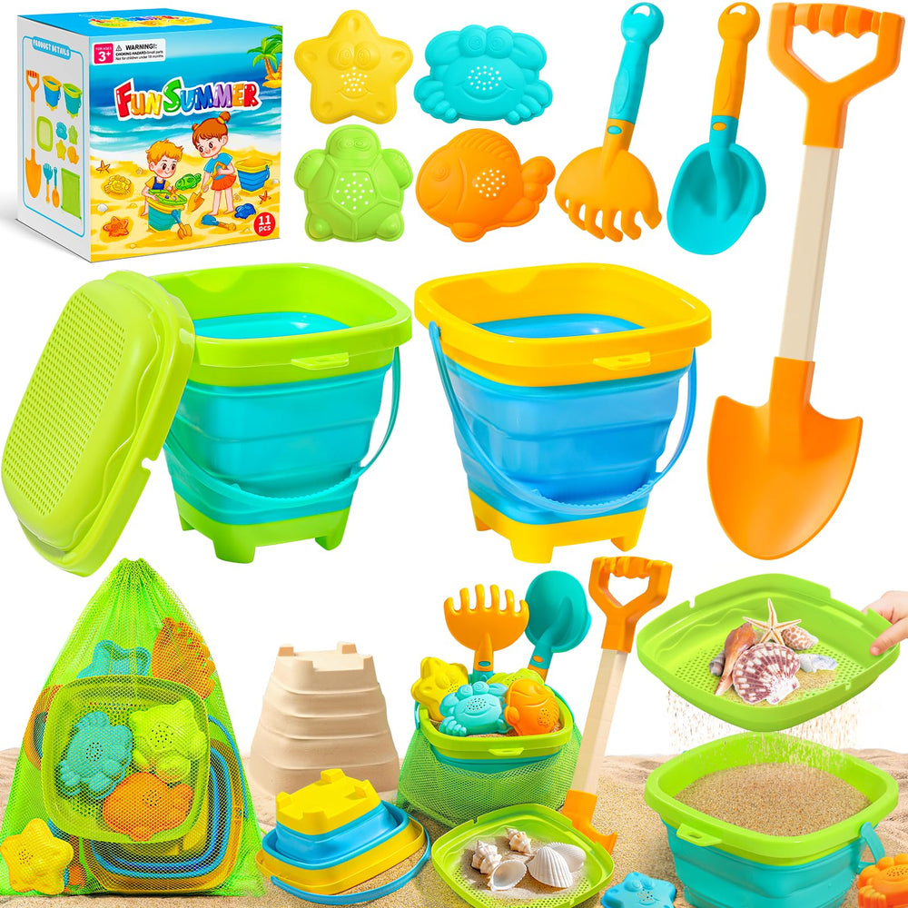 DUDUCOFU collapsible beach buckets ready for space-saving sand play