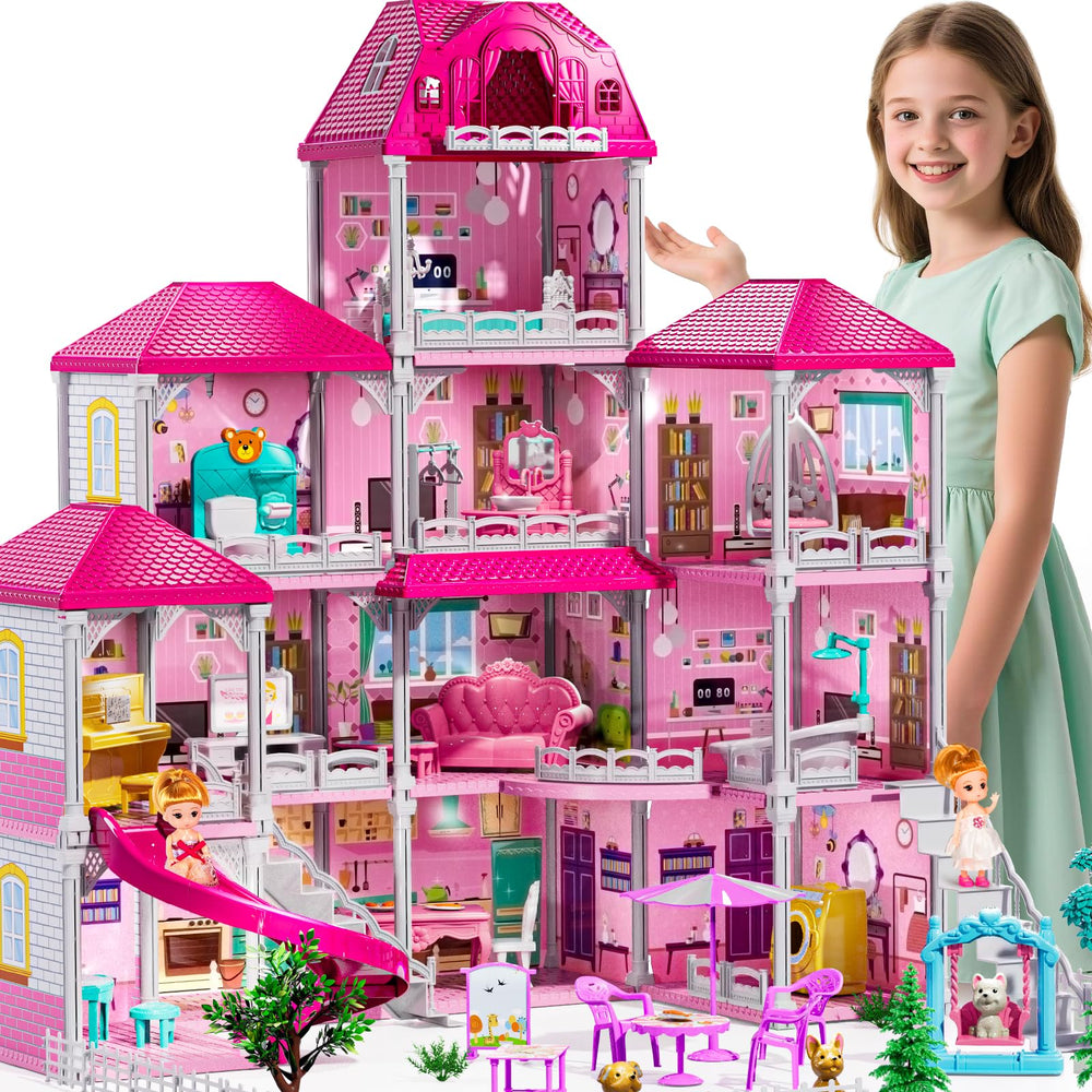 DULONIME 4 storey villa doll house for imaginative play and cooperative storytelling.