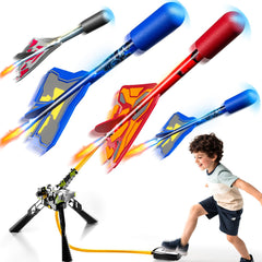 DULONIME Rocket Launcher with four LED rockets for exciting outdoor play.