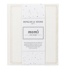 DUNCAN & STONE MOM STORY JOURNAL cover in linen binding for premium keepsakes.