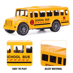 DUNRIOG durable alloy and ABS school bus toy for kids.