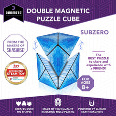 Duomoto transforming cube displaying over 100 shapes for creative exploration.