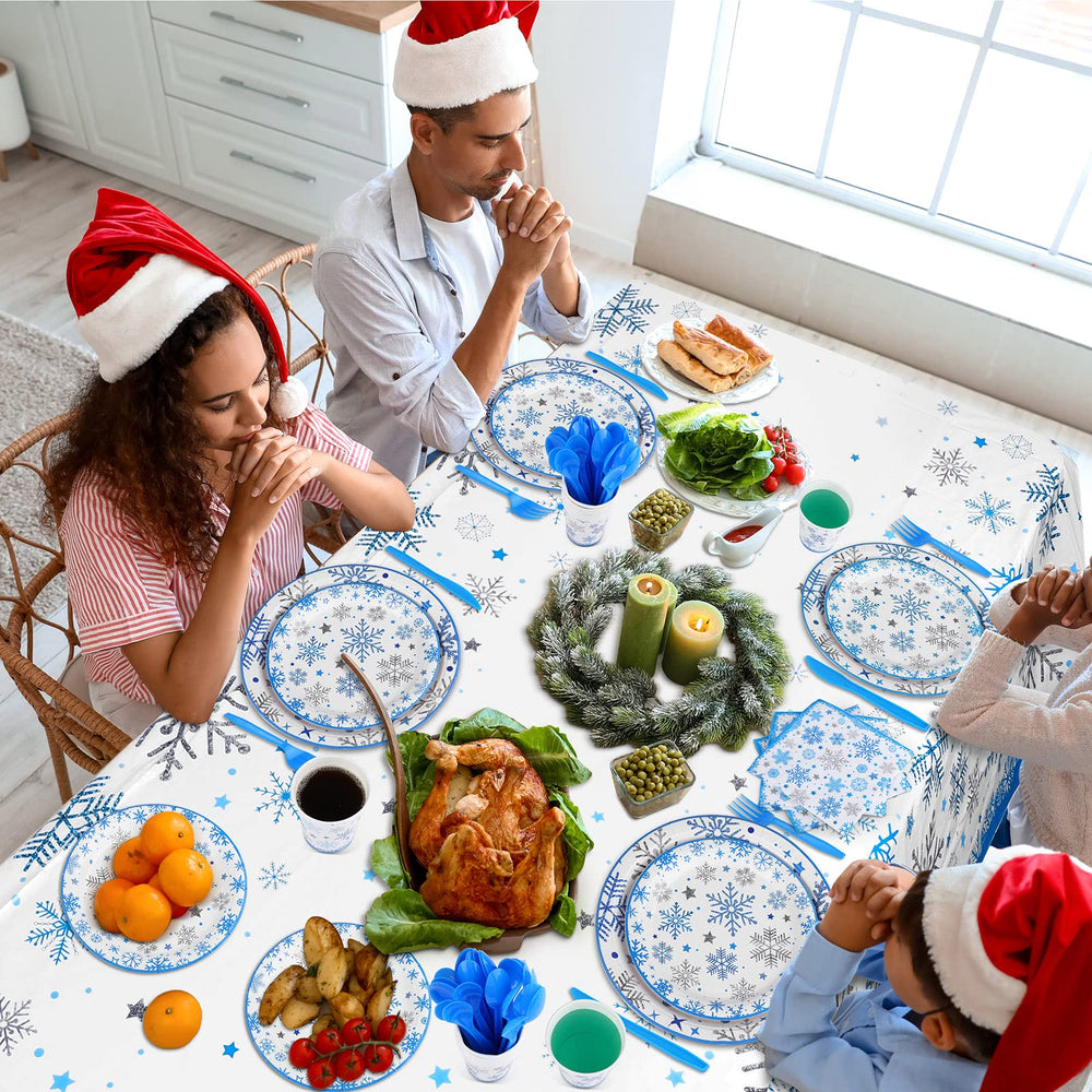 Durony 169-piece snowflake tableware set offers coordinated party essentials.