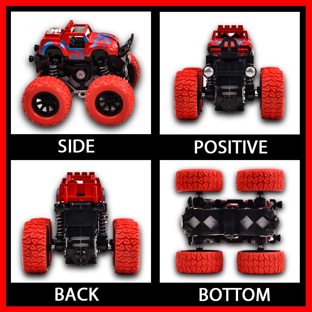 Duyfioa Monster Trucks friction powered, battery free for quiet play.