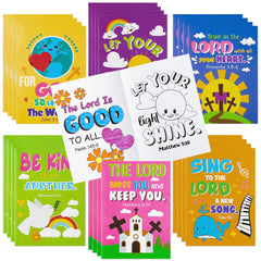 Dvbonike Bible coloring book cover with six color themes for kids' creative religious art.
