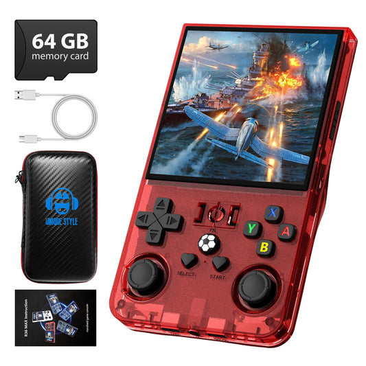 DVJQSN R36MAX front view showing portable retro handheld design for on-the-go gaming