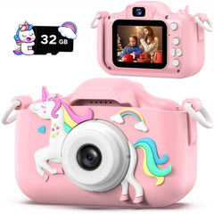 Dwfit Upgrade Selfie Kids Camera front view with protective silicone cover for safe, playful photography.