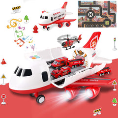 Dwi Dowellin airplane toy with fire trucks and play mat shown for imaginative firefighting play