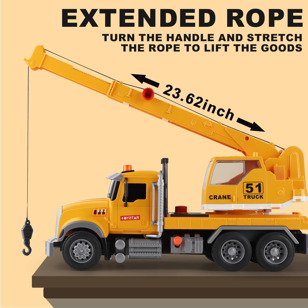 Dwi Dowellin crane truck extended lanyard arm supports construction role play.