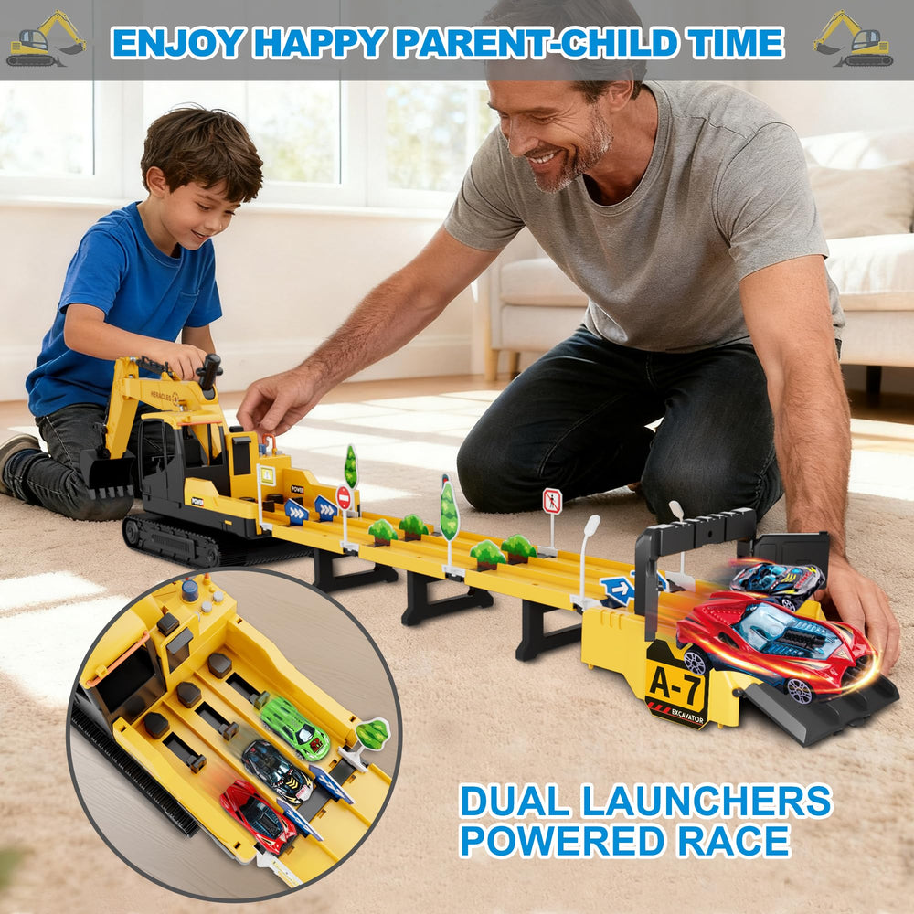Dwi Dowellin Excavator toy with lights and sound enhances sensory play.