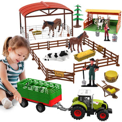 Dwi Dowellin farm toys set tractor and trailer for imaginative play and motor skill development