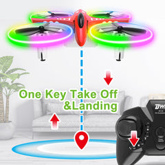 Dwi Dowellin mini drone with LED lights shows 3D flip capability in action.
