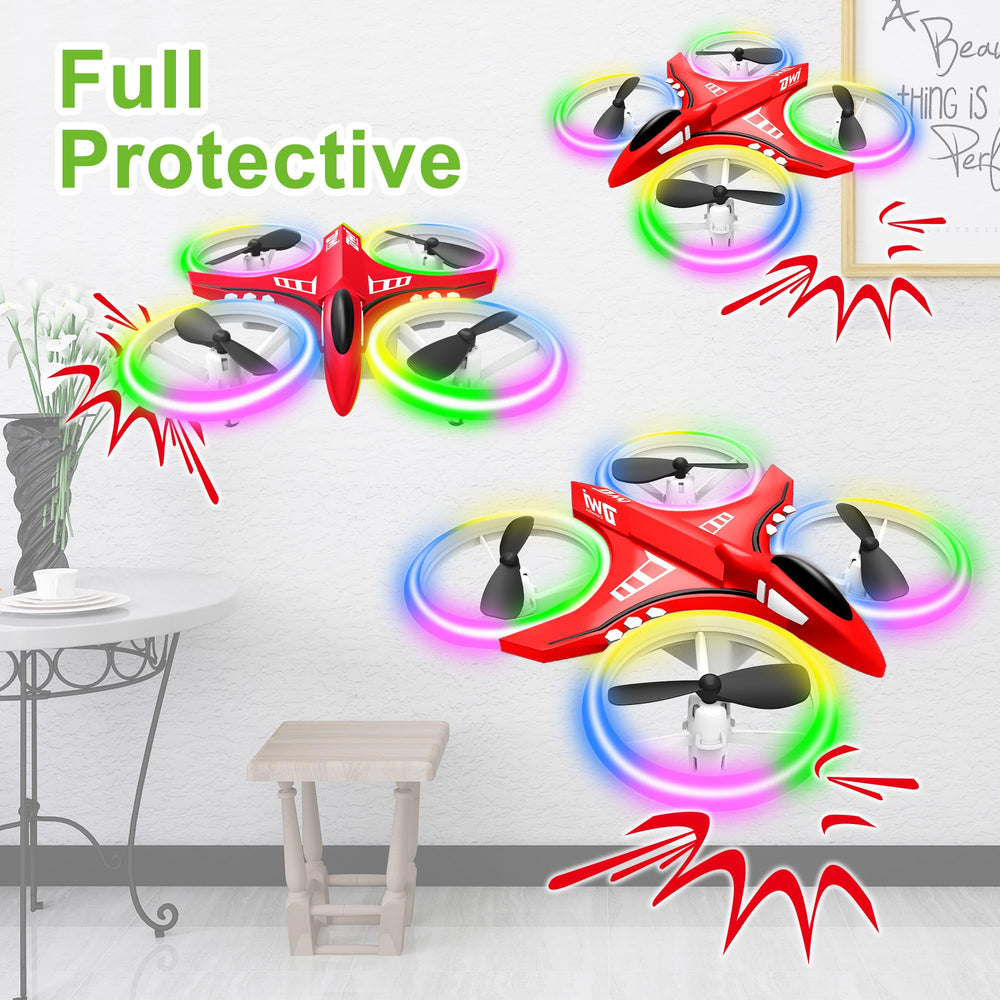 Dwi Dowellin mini drone top view highlights compact size for indoor flights.