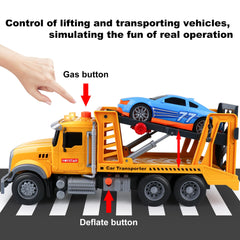 Dwi Dowellin racing car and tow truck with lights encourage interactive pretend play.