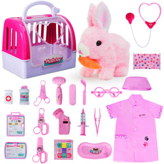 DWMTGS pink bunny doctor kit enables imaginative play and organized storage.