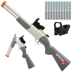 DWMTGS toy gun double barrel shotgun front view with scope for safe, active play.