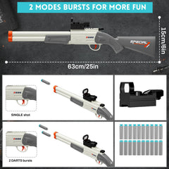 DWMTGS toy gun double barrel shotgun with green dot scope for precise aiming.