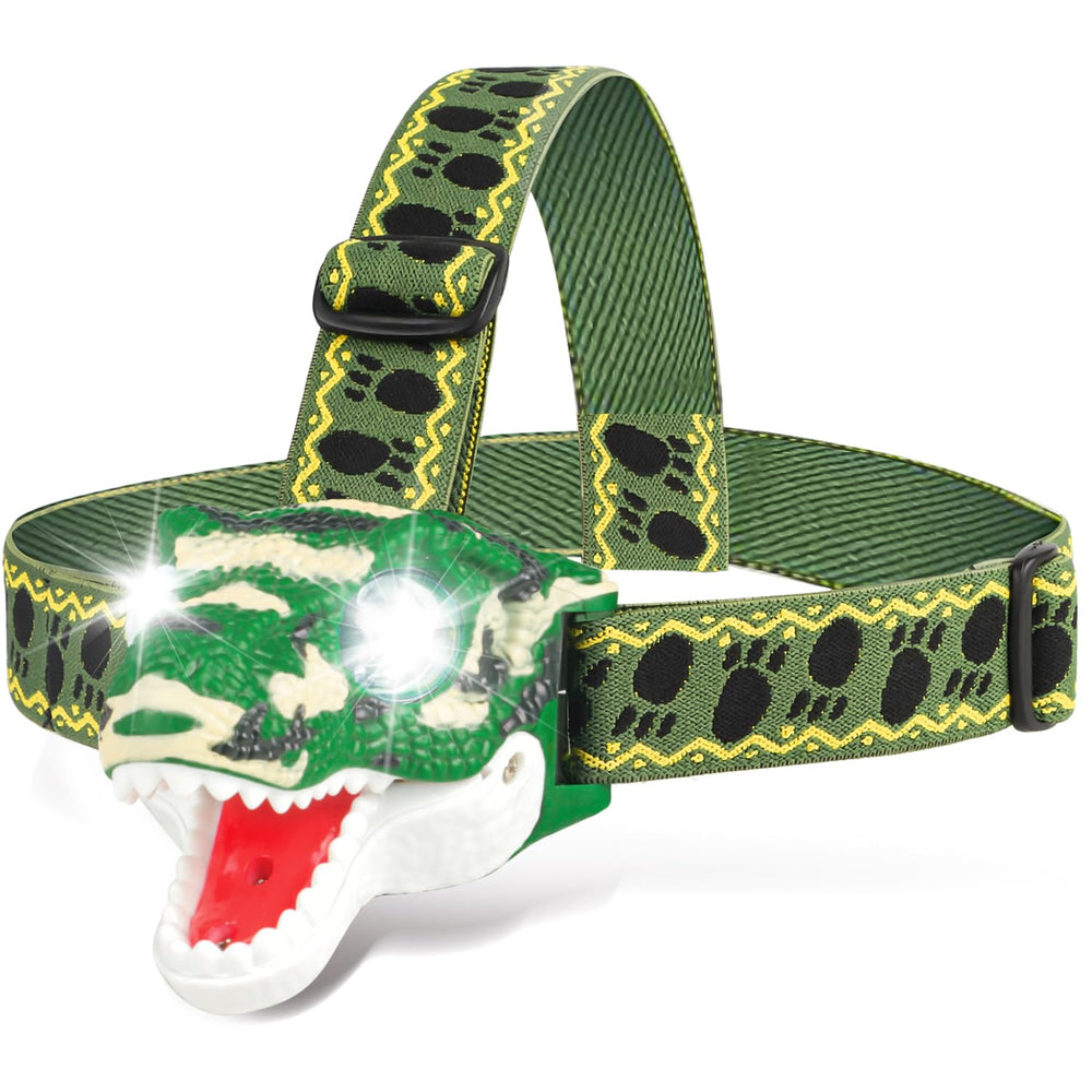 DX DA XIN dinosaur headlamp worn by kids for hands-free play lighting.