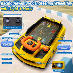 DY-GO steering wheel toy showing tow rope feature for pulling during play