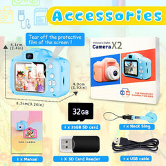 Dylanto Upgrade Kids Selfie Camera 32GB SD card included blue stores thousands of photos