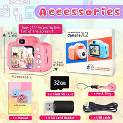 Dylanto Upgrade Kids Selfie Camera pink in use, kids capture outdoors.