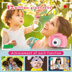Dylanto Upgrade Kids Selfie Camera pink open-face display, screen for playful learning.