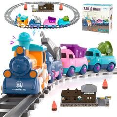 Dynffur train set locomotive lights up for immersive play and sound