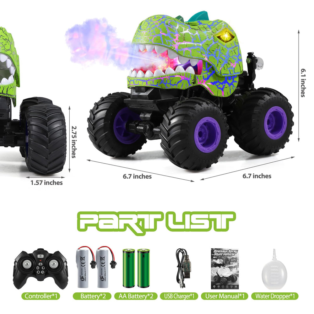DYODYORC RC dinosaur truck showing mist spray feature for immersive play