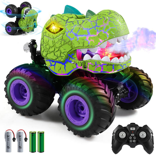DYODYORC dinosaur RC truck in green and purple from side view for all-terrain play