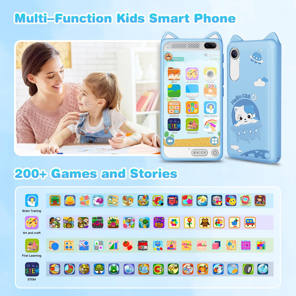 E teacher Kids Phone back blue view showing durable shell.